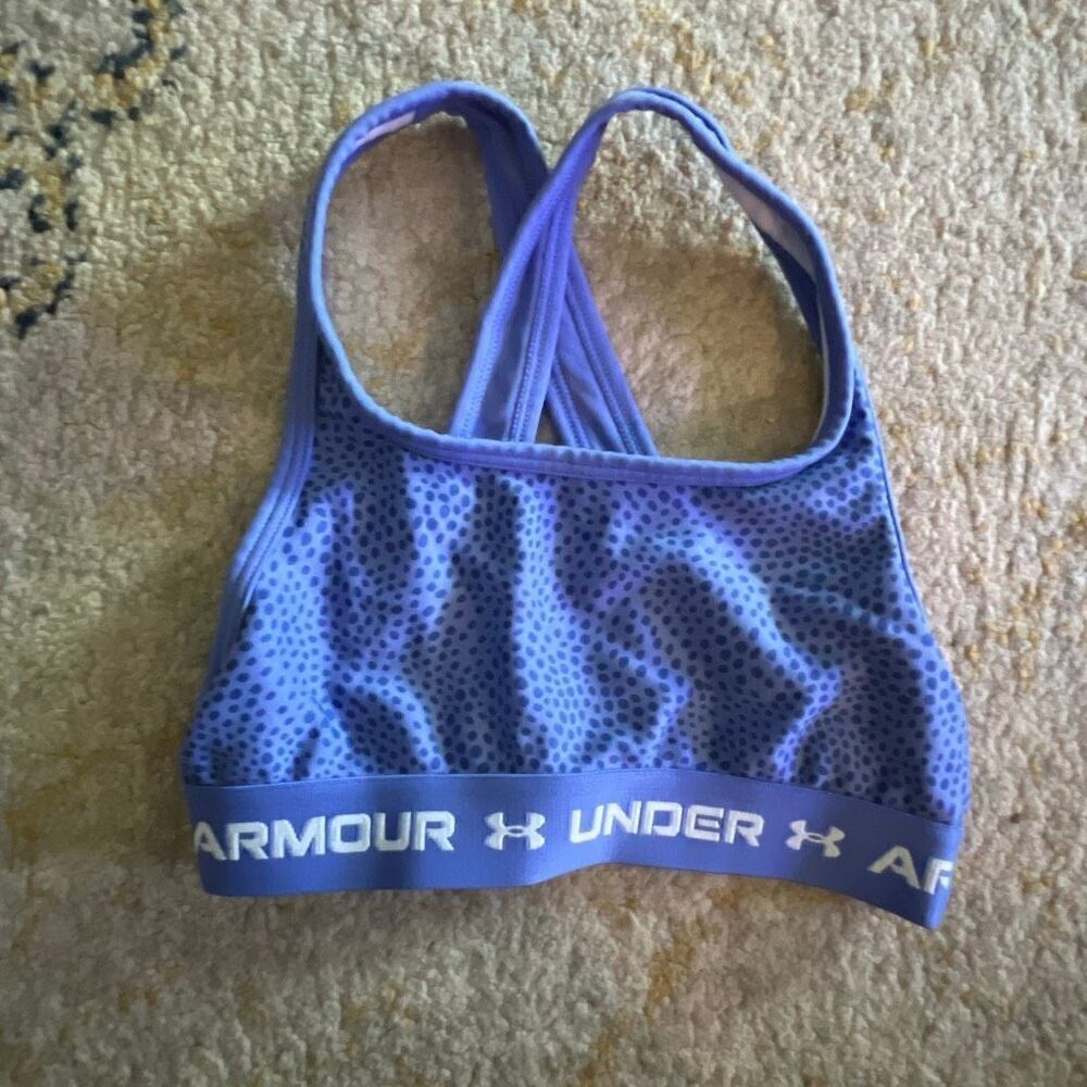 Under Armour Girls Sports Bra – Blue with Dot Print – Size S